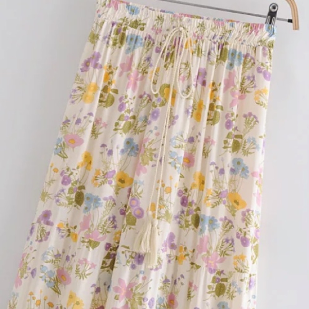 SOLD OUT Floral Bohemian Tassel Tie Pull On Casual Maxi Long Full Length Skirt - Picture 6 of 9